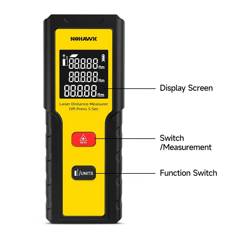 Laser Distance Meter With Bubble Level - Nohawk 40m Régua elétrica inteligente Fita