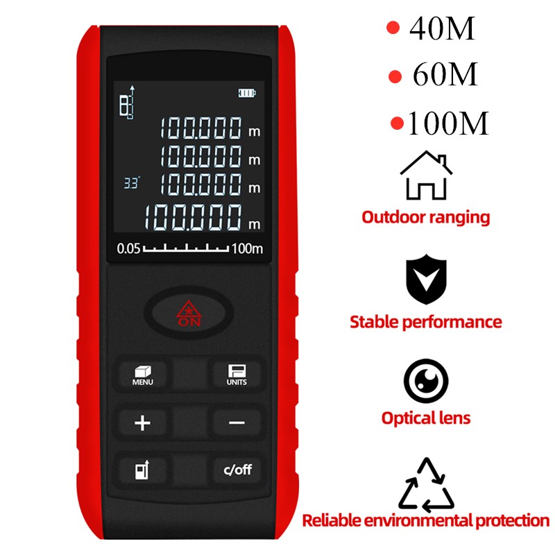 Laser Distance Meter 100M - Telêmetro laser profissional 40m 60m 80m