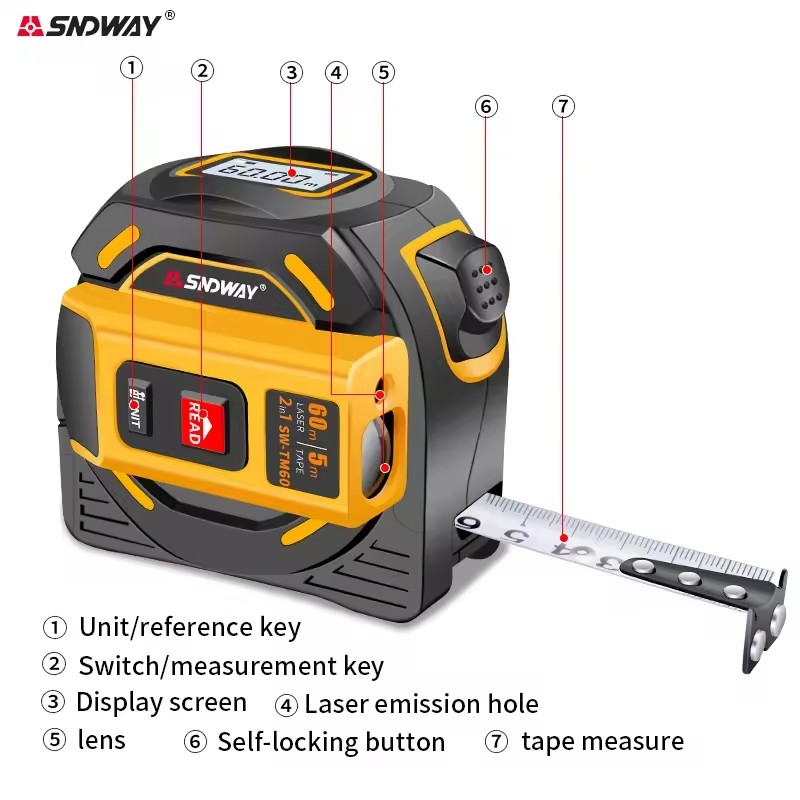 Sndway SW-TM40 tm60 telêmetro  - Laser Distance Meter 2 In 1 Tape avaliação e preço